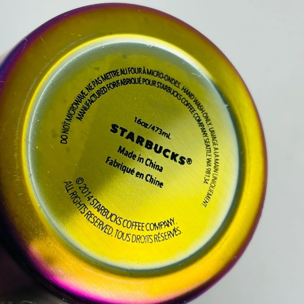 Starbucks Iridescent Purple Blue Cold Cup Stainless Steel Tumbler 16 oz No Straw